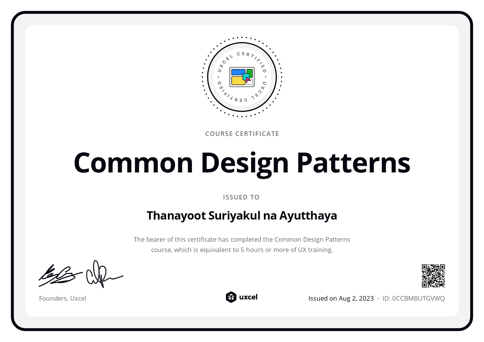 Thanayoot Suriyakul na Ayutthaya's certificate